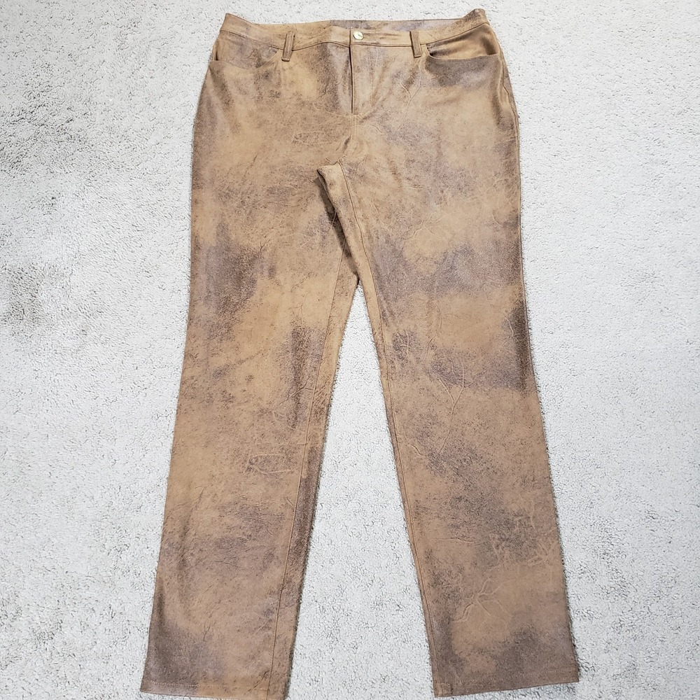 Chico's Faux Suede Pants Women's 2.5 TALL (US 14 TALL) 38x32 Brown Vegan Leather